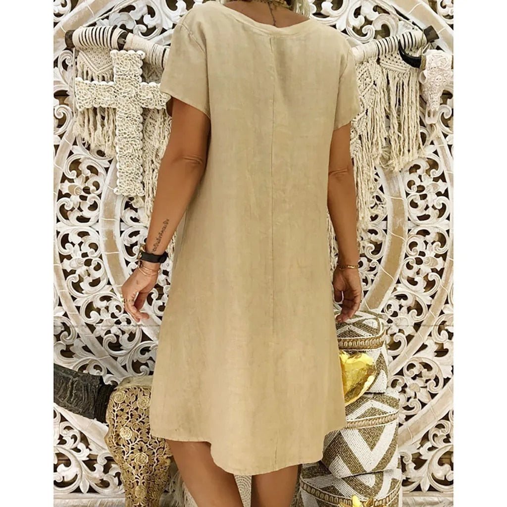 Evelyn | Linen V-Neck A-Line Mini Dress Short Sleeve Summer