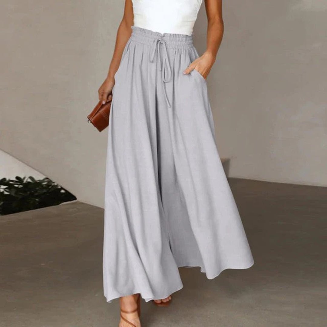 Isabella | Linen Wide Leg Pants High Waist Drawstring A-Line Pockets