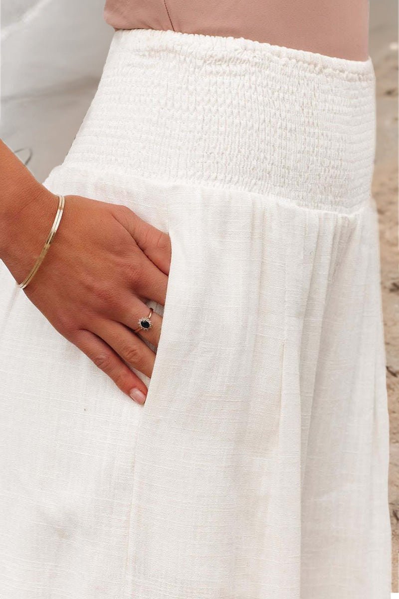 Sophia | Linen Wide Leg Pants High Waisted Smocked Waist Flowing