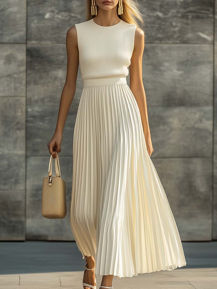 Sophia | Maxi Dress Sleeveless Knit Pleated Chiffon