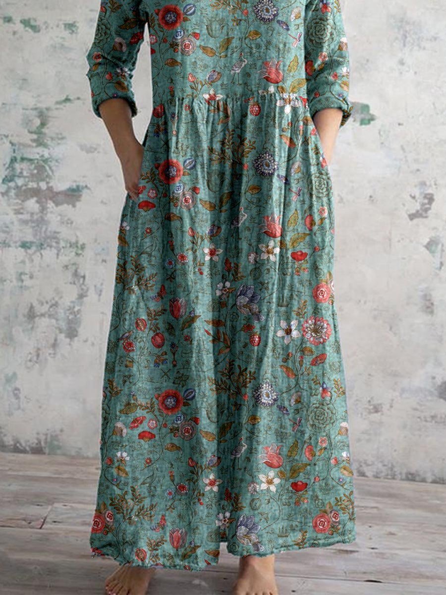 Harper | Maxi Dress V-Neck Cotton Bohemian Three Quarter Sleeve Pockets