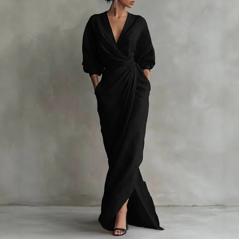 Isabella | Maxi Wrap Dress Deep V-Neck Long Sleeve Bodycon