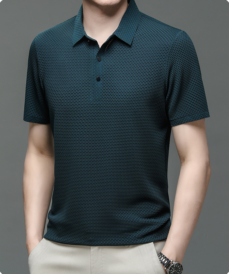 Benjamin | Men's Textured Short Sleeve Button Polo Shirt