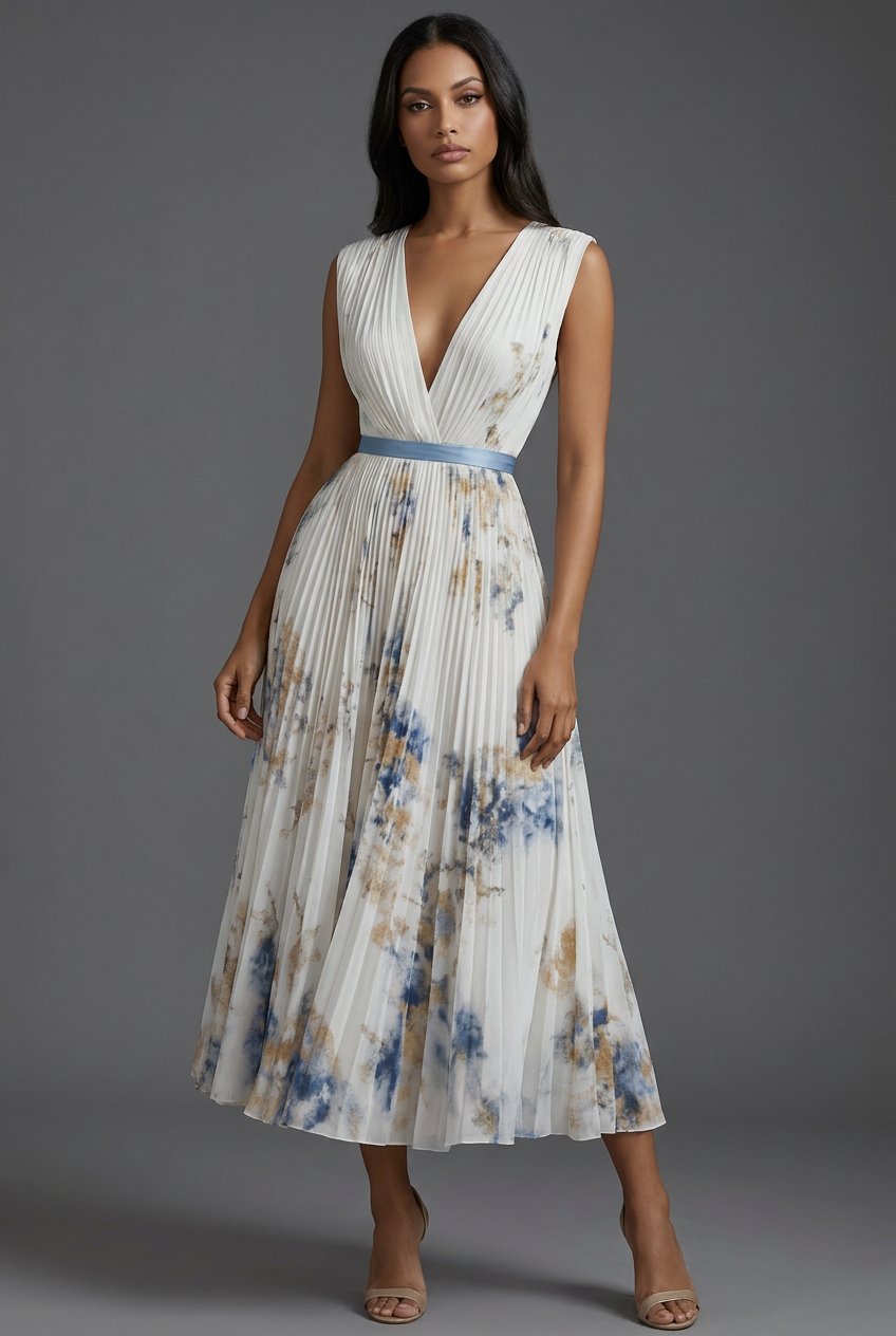 Luna | Mother of the Bride Dress Pleated Floral V-Neck Midi