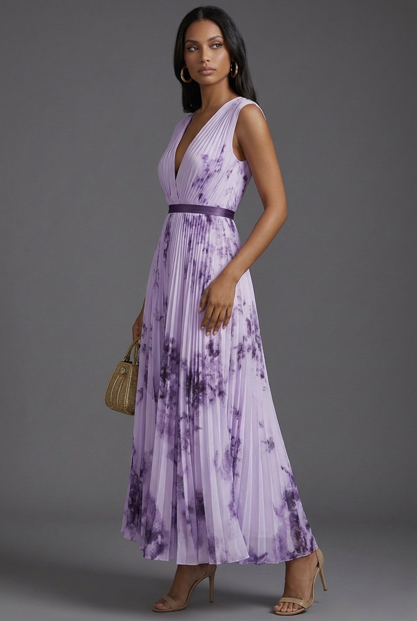 Luna | Mother of the Bride Dress Pleated Floral V-Neck Midi