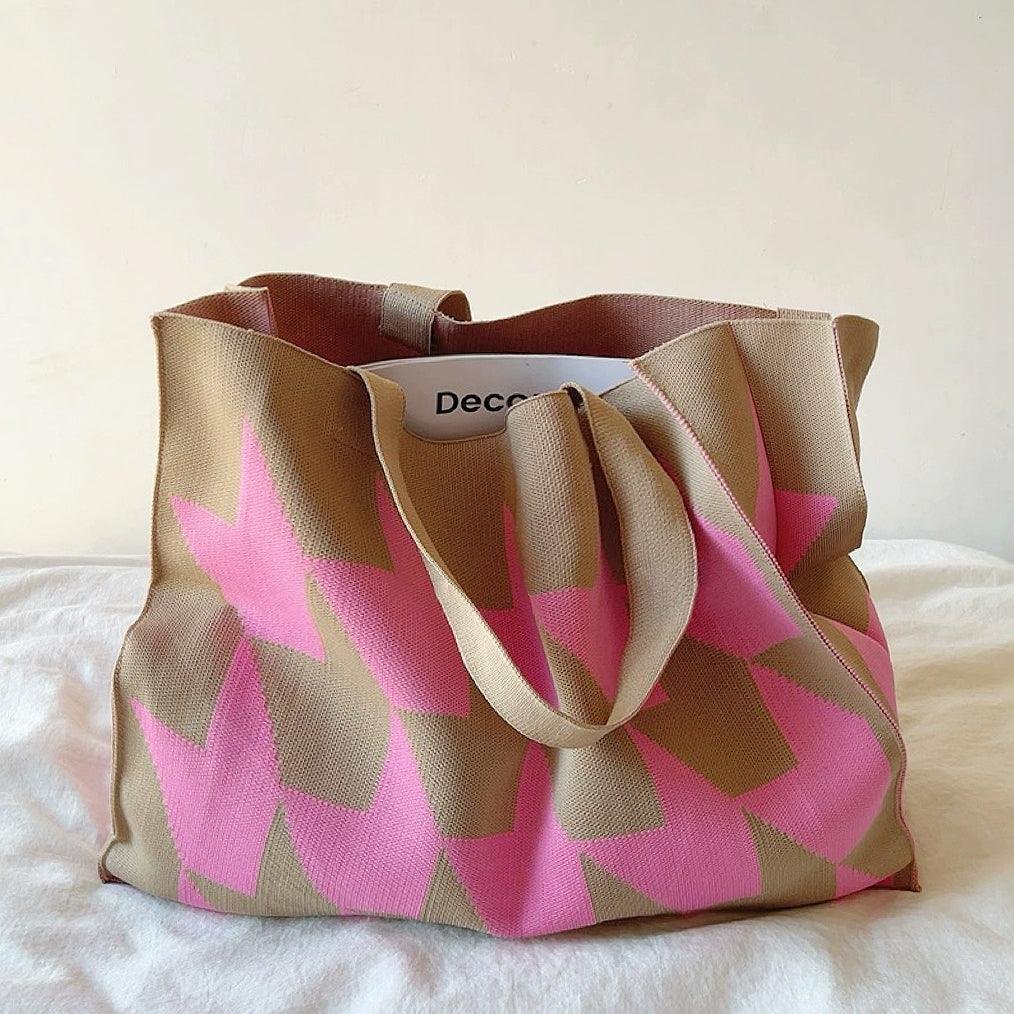 Elijah | Oversized Graphic Knit Canvas Tote Bag One Size