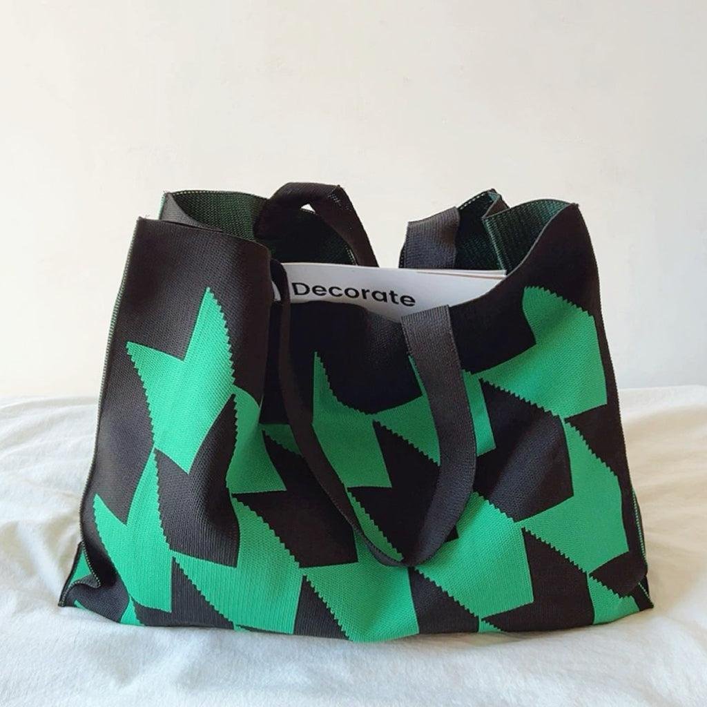 Elijah | Oversized Graphic Knit Canvas Tote Bag One Size
