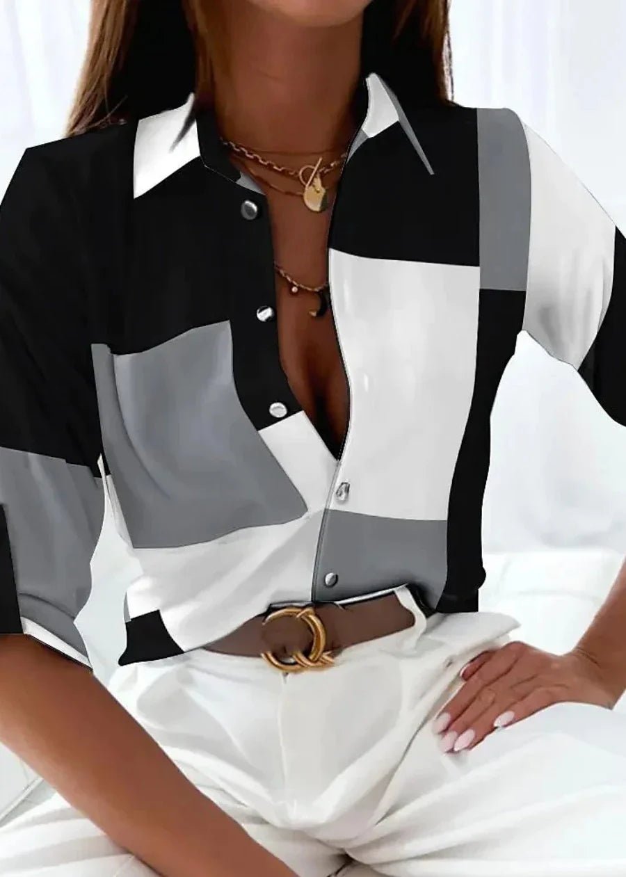 Chloe | Plus Size Button-Up Shirt Abstract Geometric Print Casual