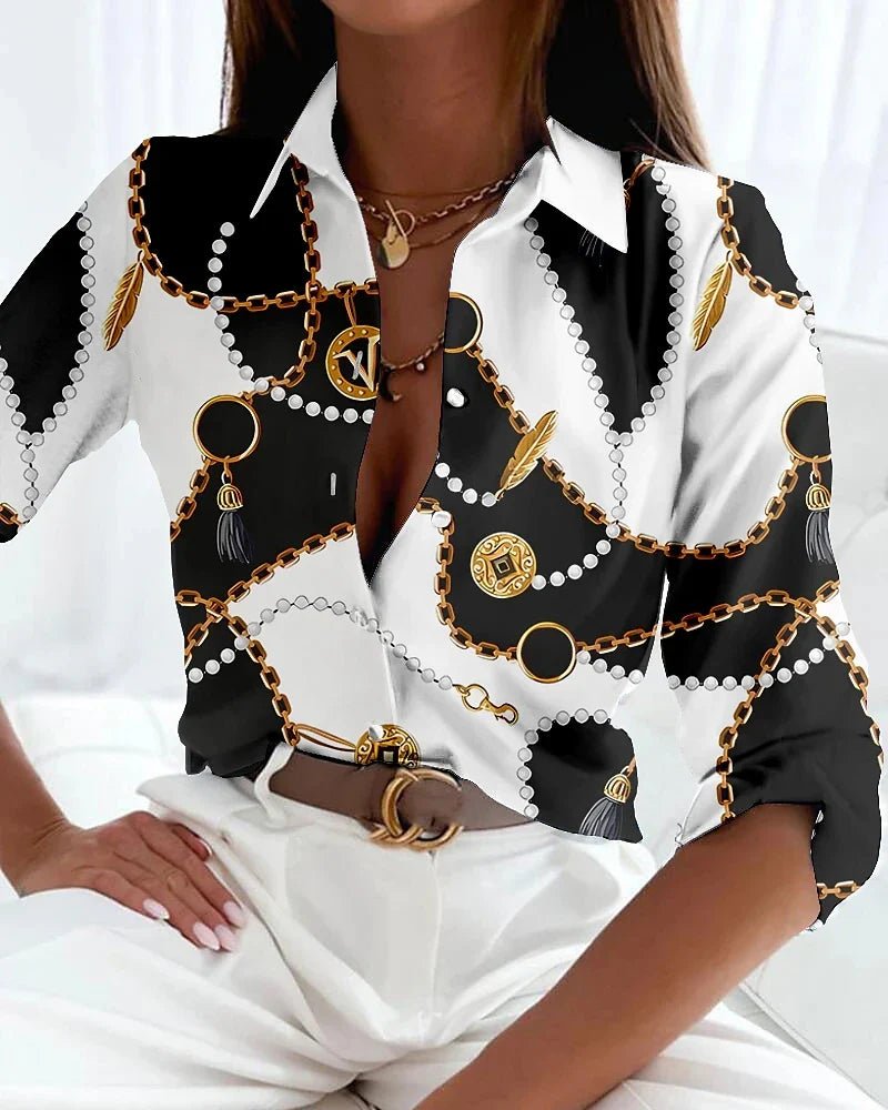 Chloe | Plus Size Button-Up Shirt Abstract Geometric Print Casual
