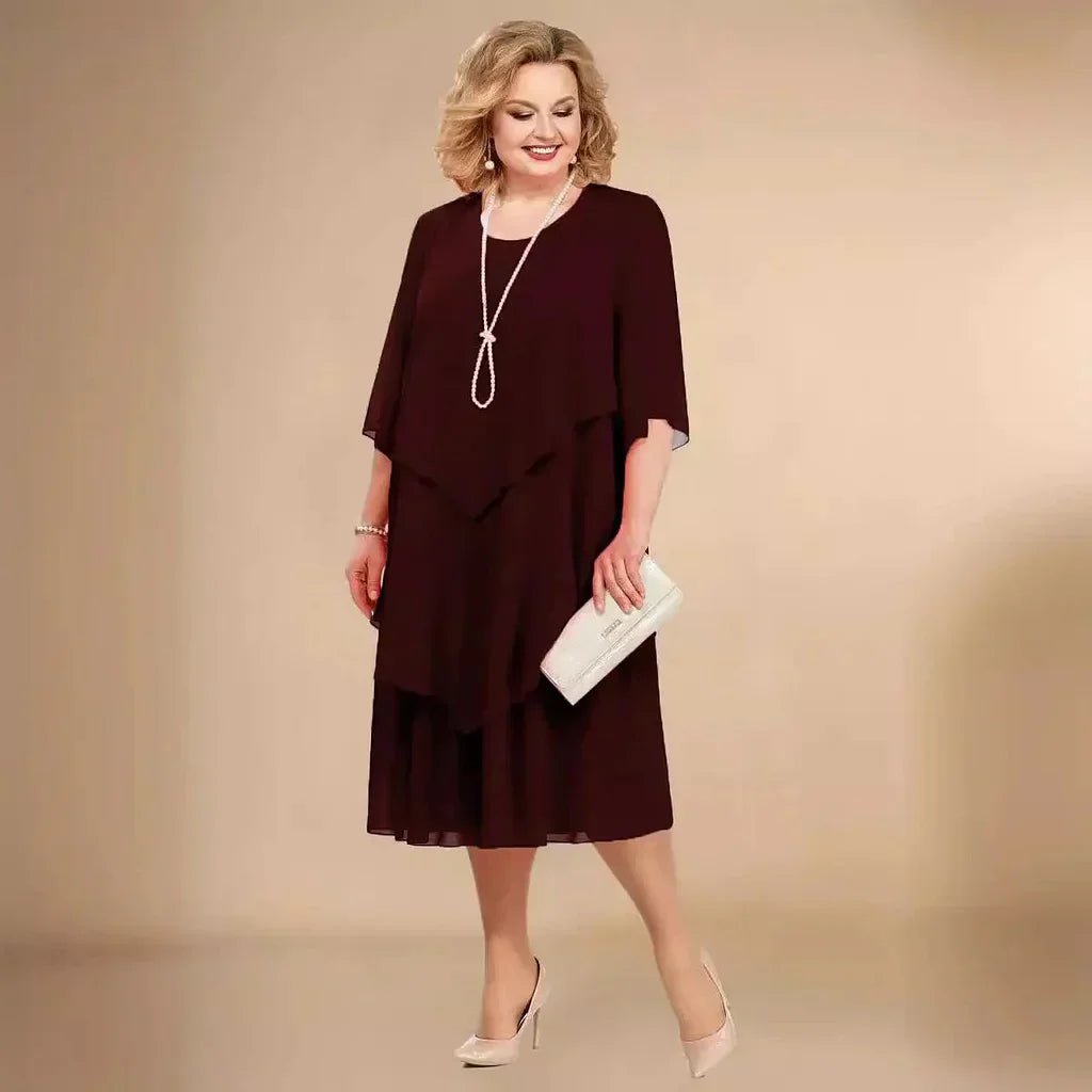 Eleanor | Plus Size Chiffon Dress Layered Asymmetrical Knee Length
