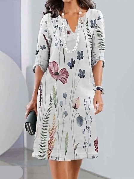 Isabella | Plus Size Floral Dress V-Neck Short Sleeve Midi A-Line