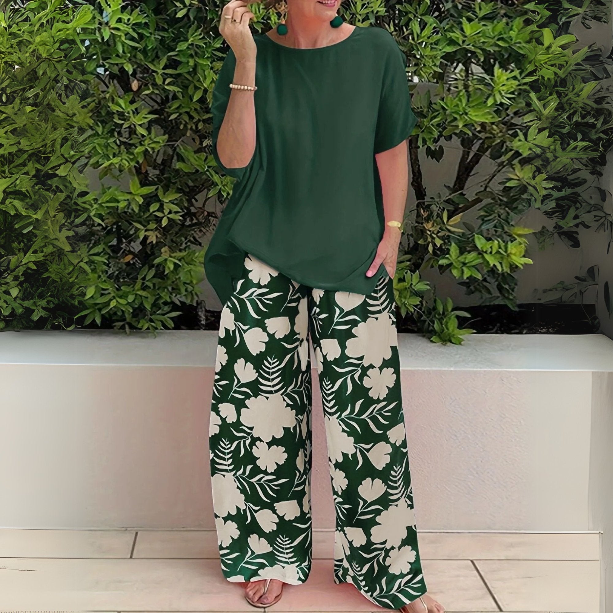 Madison | Plus Size Two-Piece Set Floral Wide-Leg Pants Relaxed Top