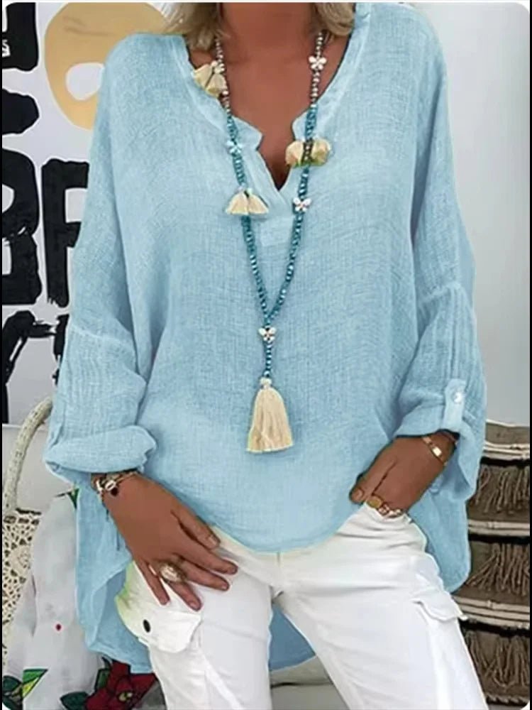 Olivia | Plus Size Women's V-Neck Blouse Long Sleeve Relaxed Fit