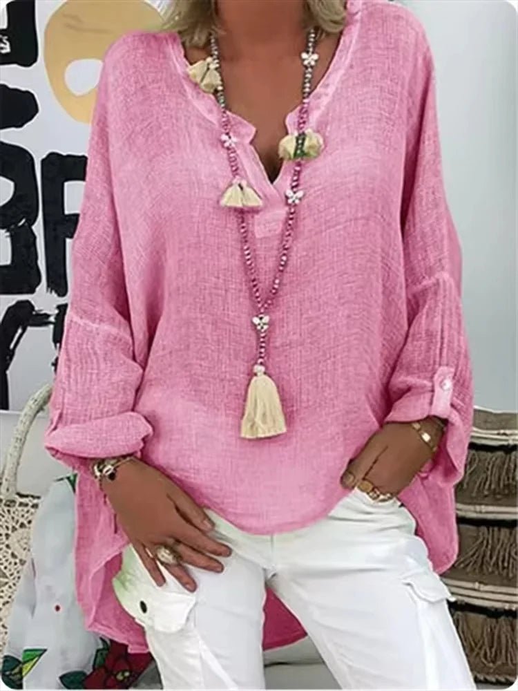 Olivia | Plus Size Women's V-Neck Blouse Long Sleeve Relaxed Fit