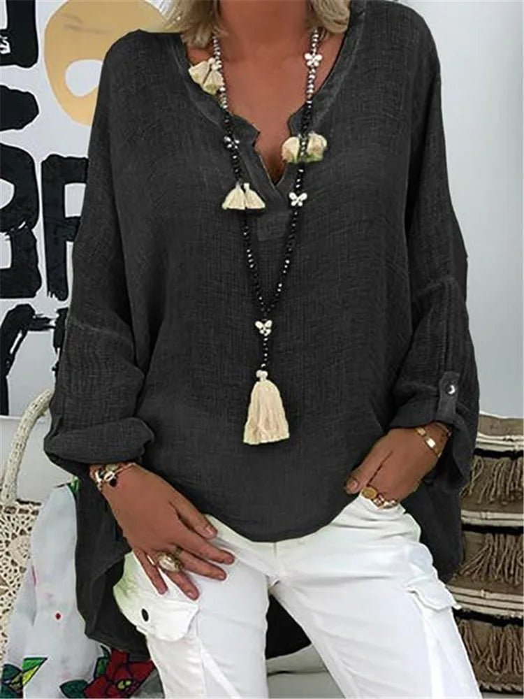 Olivia | Plus Size Women's V-Neck Blouse Long Sleeve Relaxed Fit