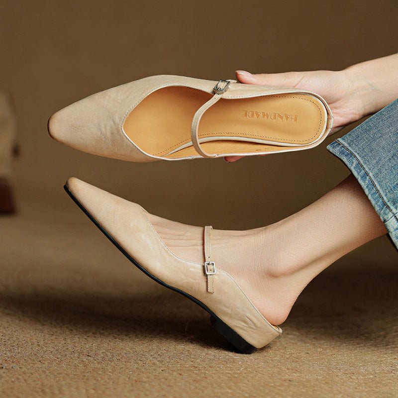 Layla | Pointed Toe Mules Genuine Leather Mary Jane Strap