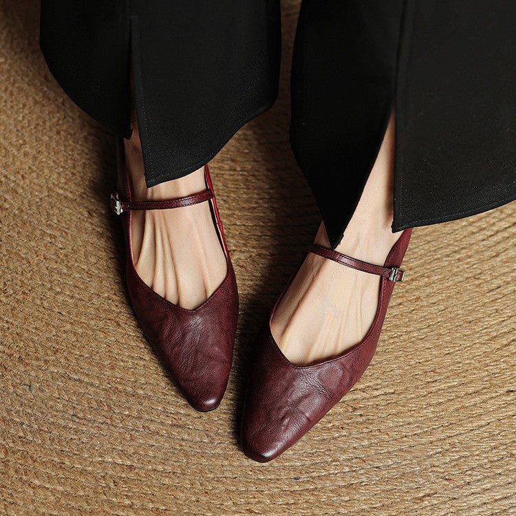 Layla | Pointed Toe Mules Genuine Leather Mary Jane Strap