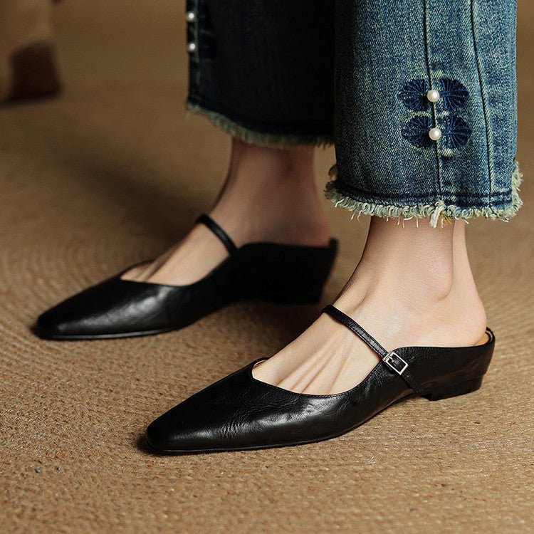 Layla | Pointed Toe Mules Genuine Leather Mary Jane Strap