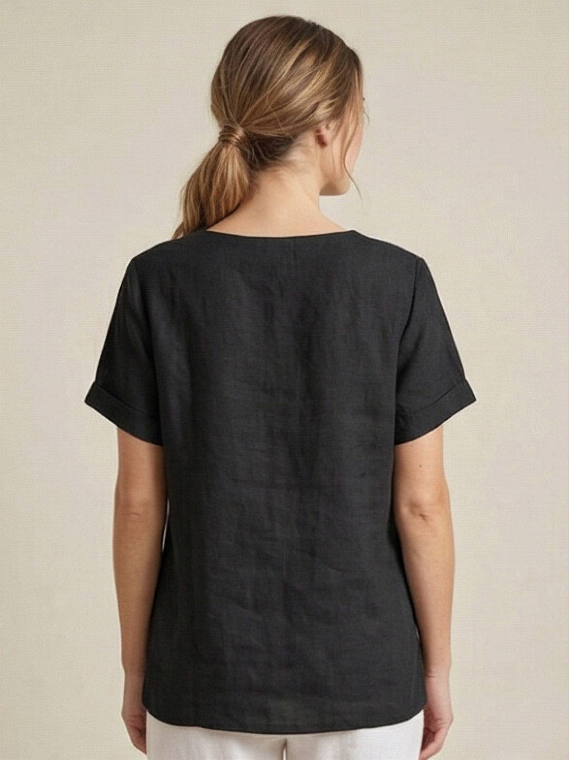 Taylor | Women’s Linen Round Neck Button Blouse