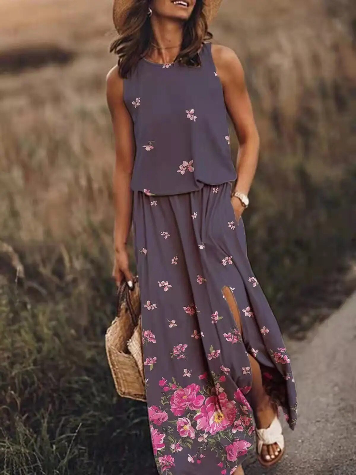 Layla | Sleeveless Maxi Dress Elastic Waist Bohemian Summer