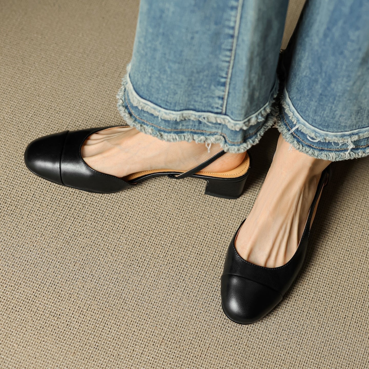 Eleanor | Slingback Pumps Genuine Leather Almond Toe Block Heel