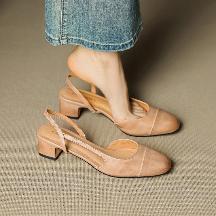Eleanor | Slingback Pumps Genuine Leather Almond Toe Block Heel