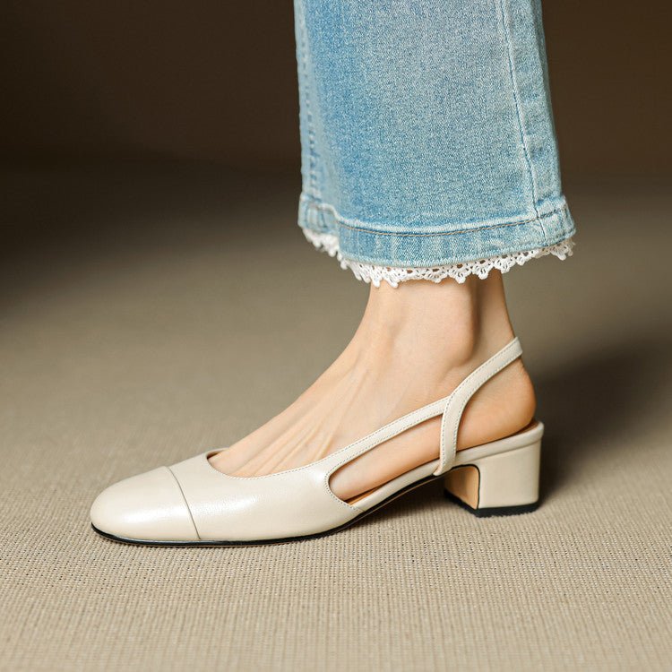 Eleanor | Slingback Pumps Genuine Leather Almond Toe Block Heel