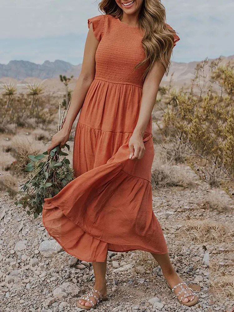 Luna | Tiered Maxi Dress Cap Sleeve Tummy Control
