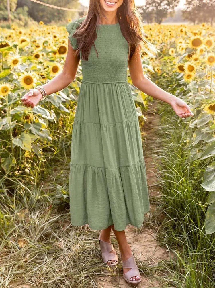 Luna | Tiered Maxi Dress Cap Sleeve Tummy Control