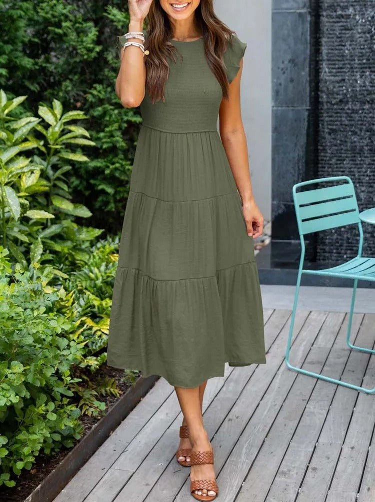 Luna | Tiered Maxi Dress Cap Sleeve Tummy Control