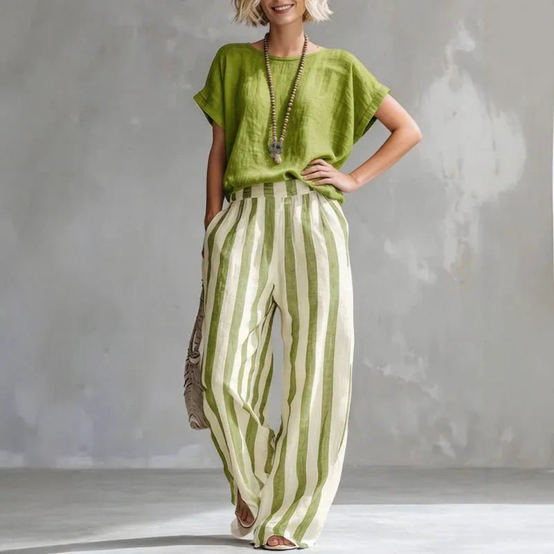 Isabella | Two Piece Linen Set Wide Leg Pants Short Sleeve Top