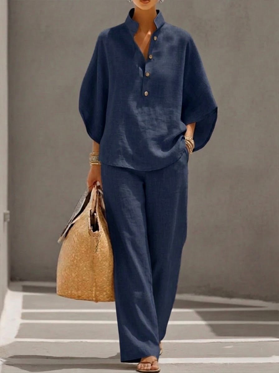 Madison | Two Piece Set Batwing Top Wide Leg Pants Elastic Waist