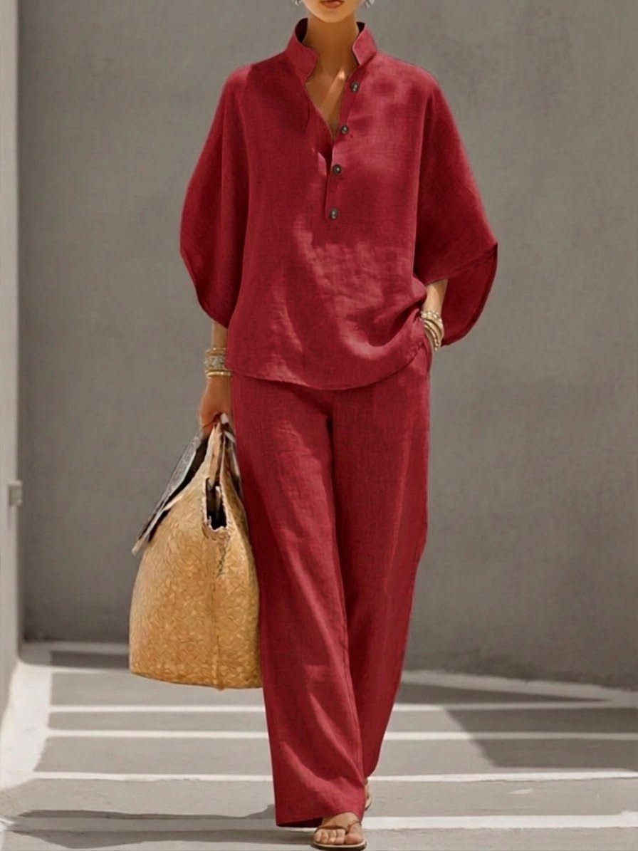 Madison | Two Piece Set Batwing Top Wide Leg Pants Elastic Waist