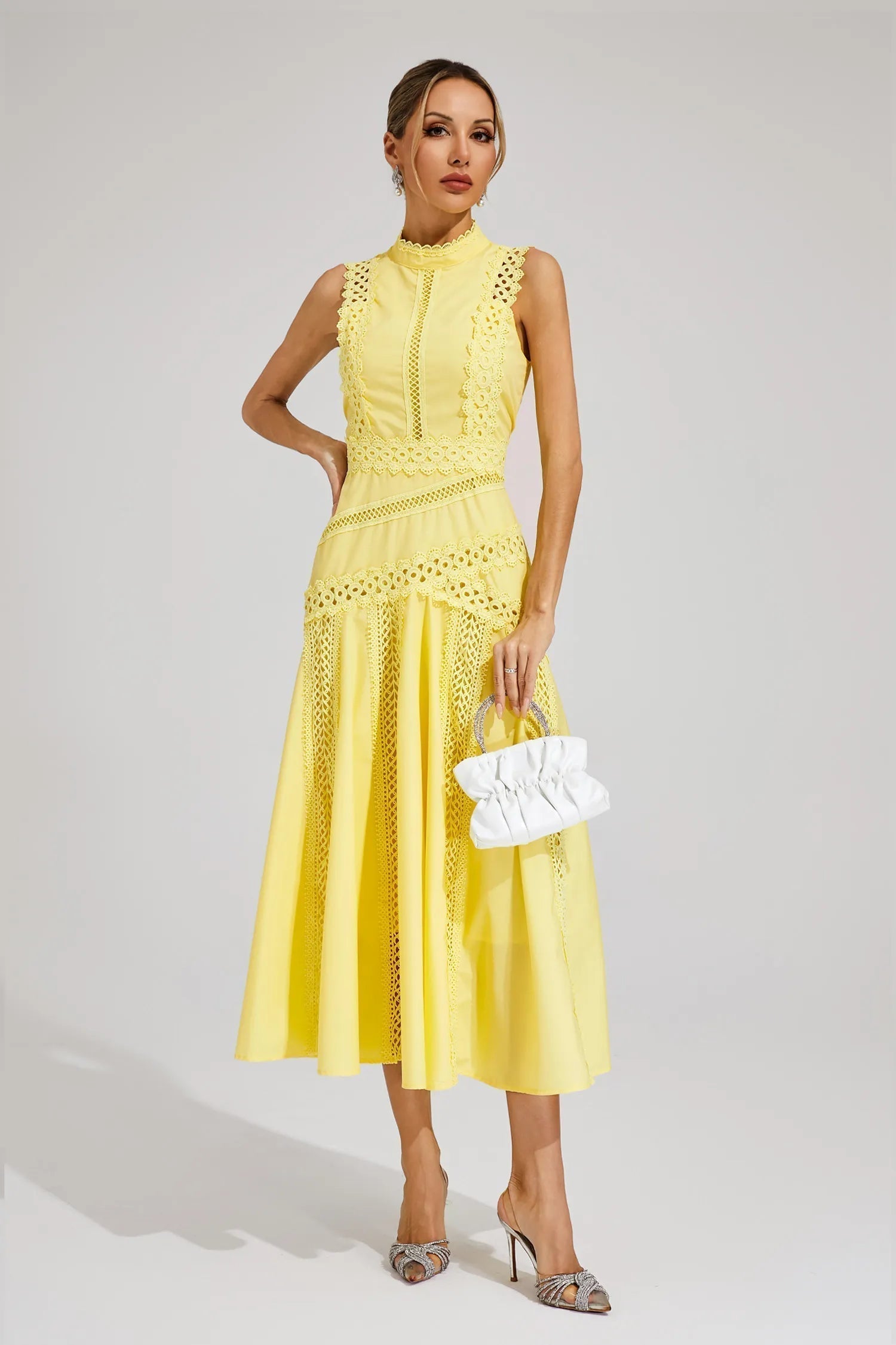 Caroline | Women's Sleeveless Lace Midi Wedding Guest Dress