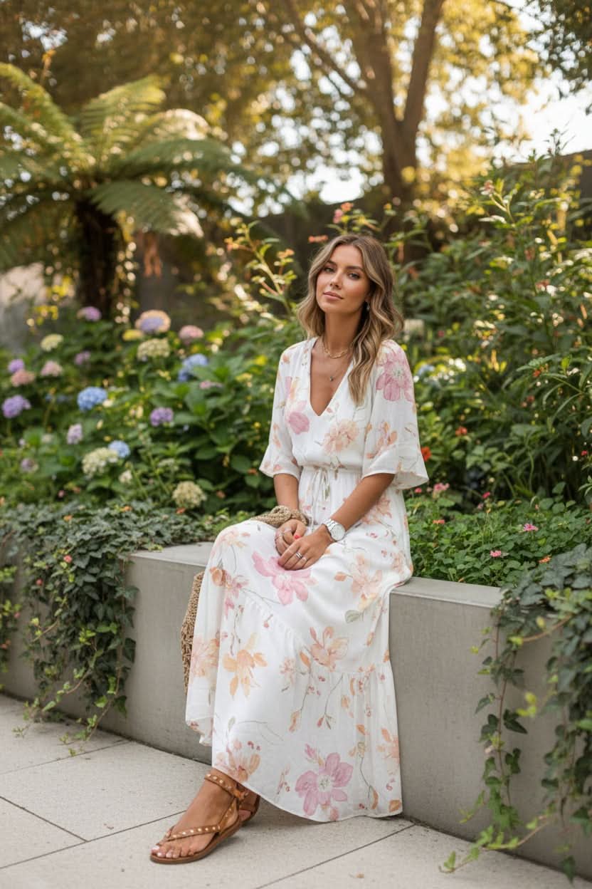Penelope | Women's Bohemian Floral V-Neck Maxi Evening Gown Dress
