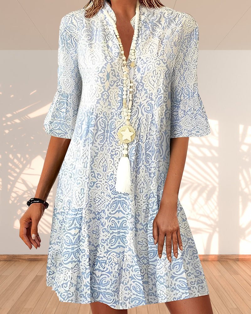 Eleanor | Women's Bohemian Print Loose V-Neck Tunic Dress