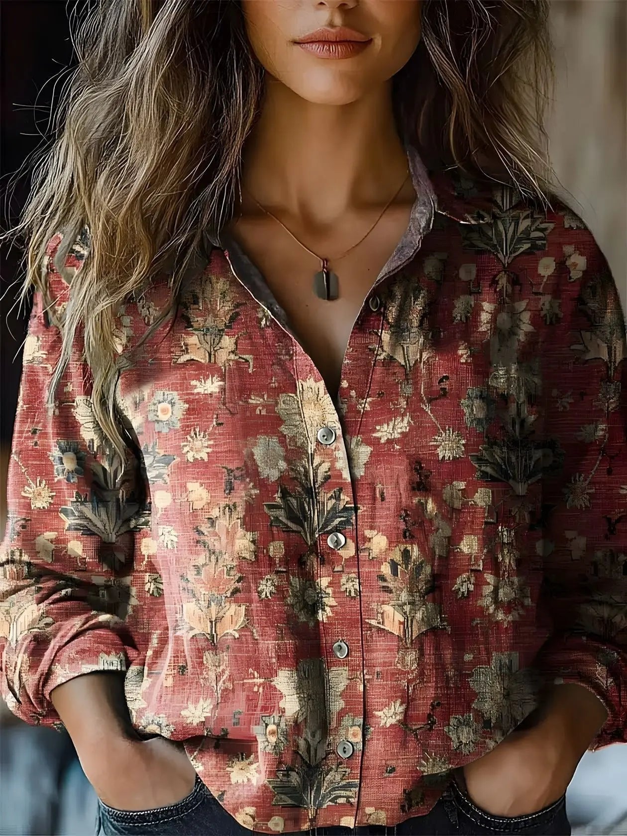Isabella | Women's Boho Floral Long Sleeve Button-Up Blouse