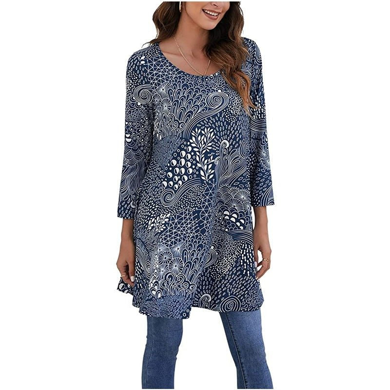 Sophia | Women's Boho Mandala Print 3/4 Sleeve Swing Tunic