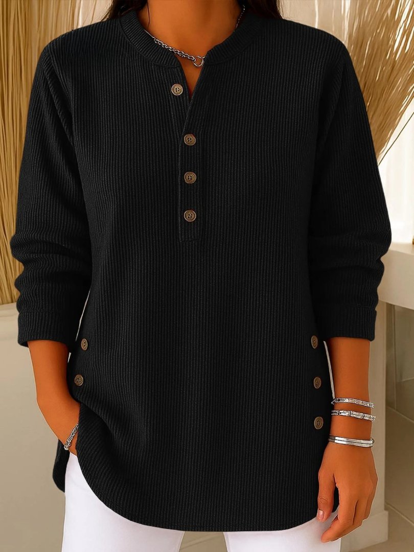 Mia | Women's Button Detail Sweater Ribbed Knit Long Sleeve