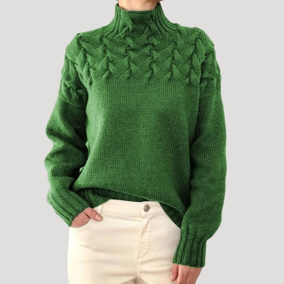 Evelyn | Women's Cable Knit Turtleneck Pullover Sweater