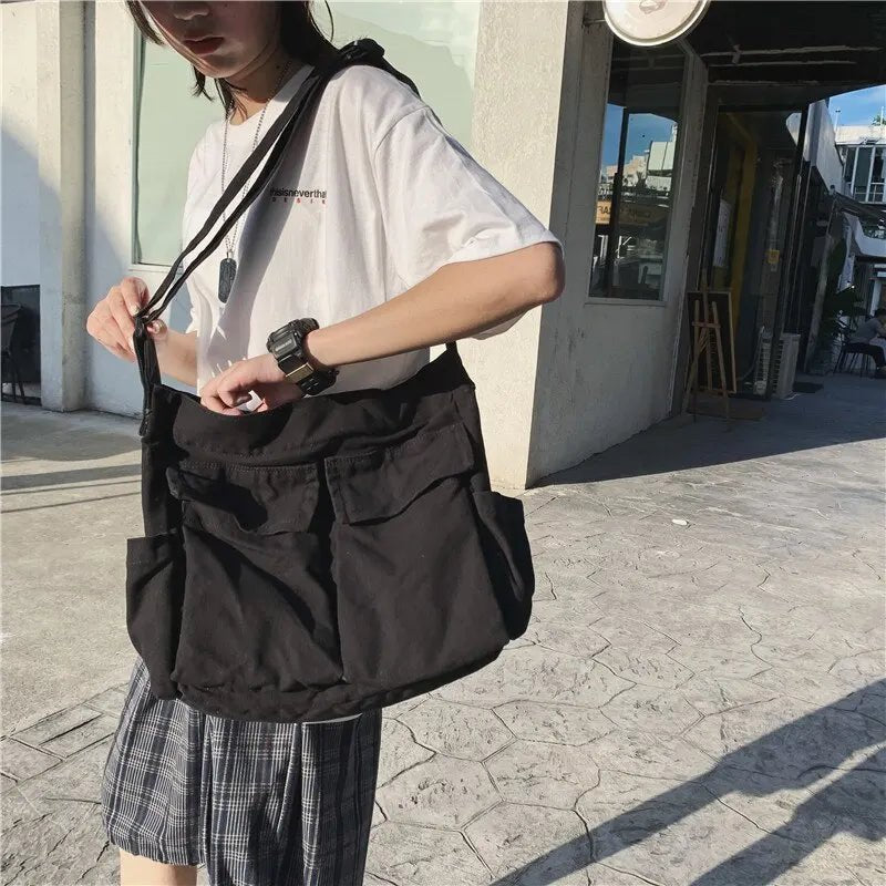 Charlotte | Women's Casual Multi-Pocket Canvas Tote Bag Slouchy Crossbody Shoulder Bag
