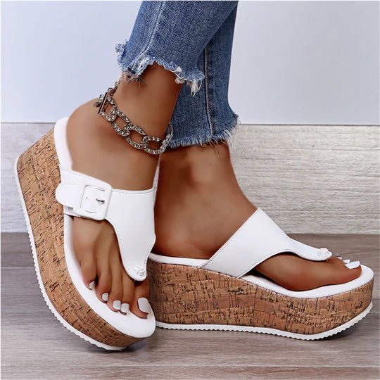 Grace | Women's Cork Wedge Thong Comfortable Sandals Bow-Detail Platform