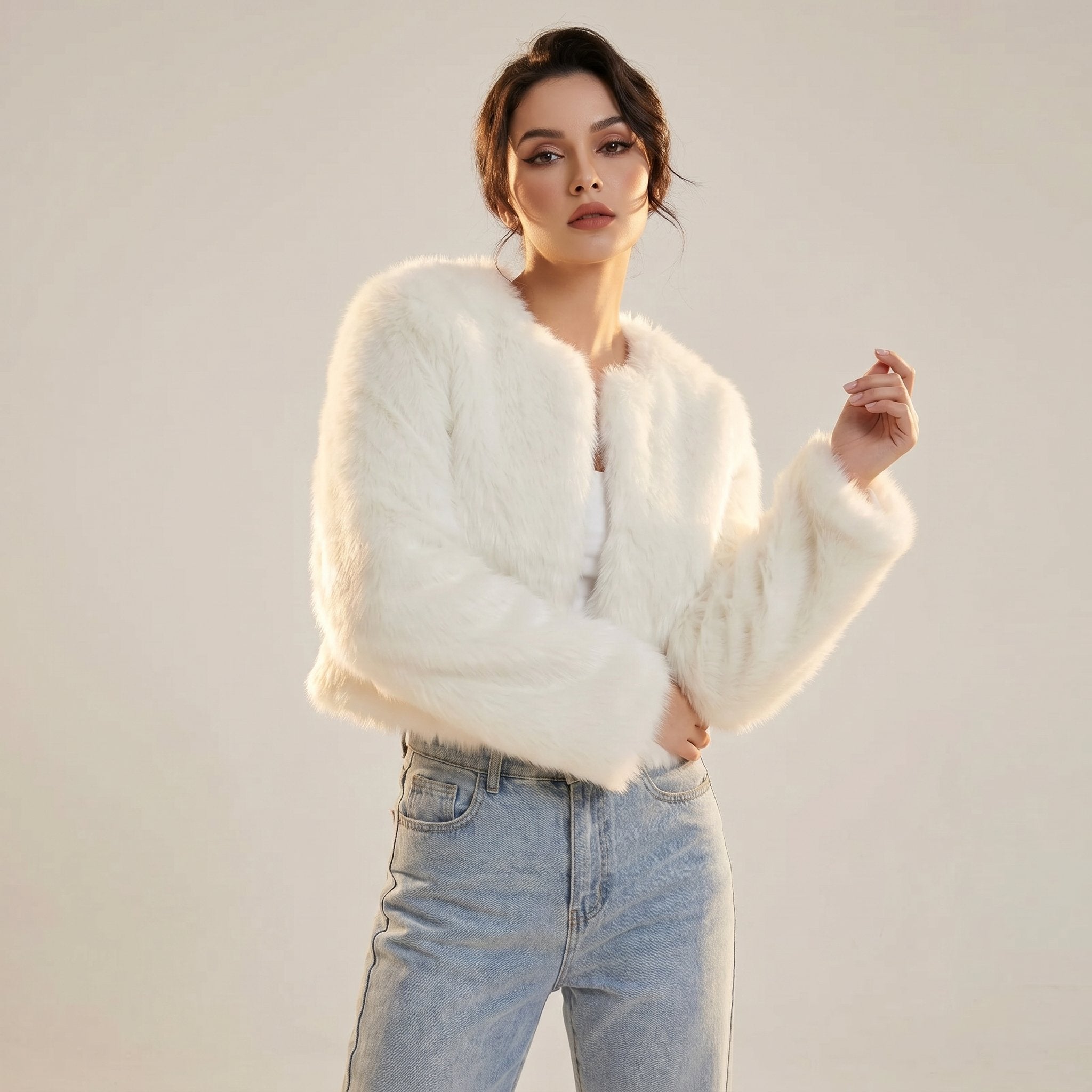 Mia | Women's Cropped Faux Fur Cardigan Jacket
