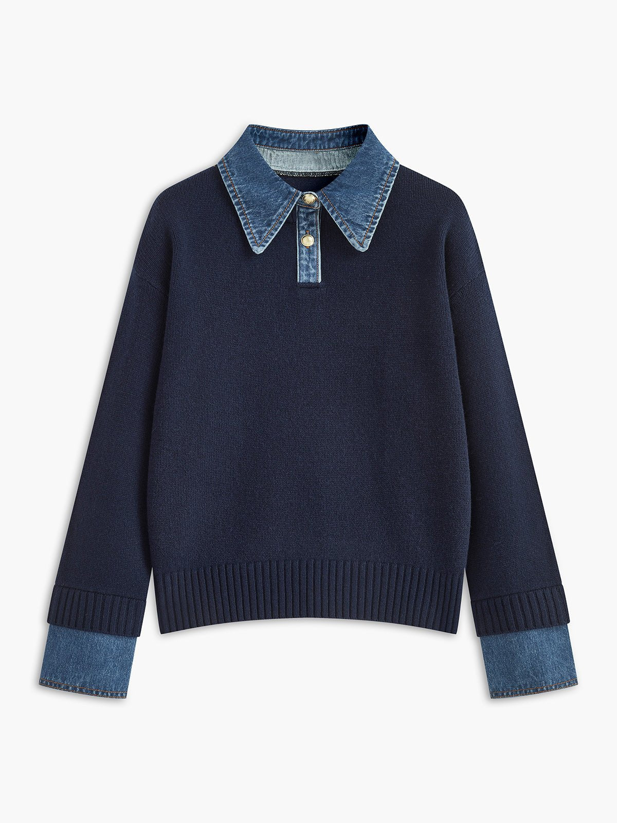 Mia | Women's Denim-Collar Knit Polo Sweater