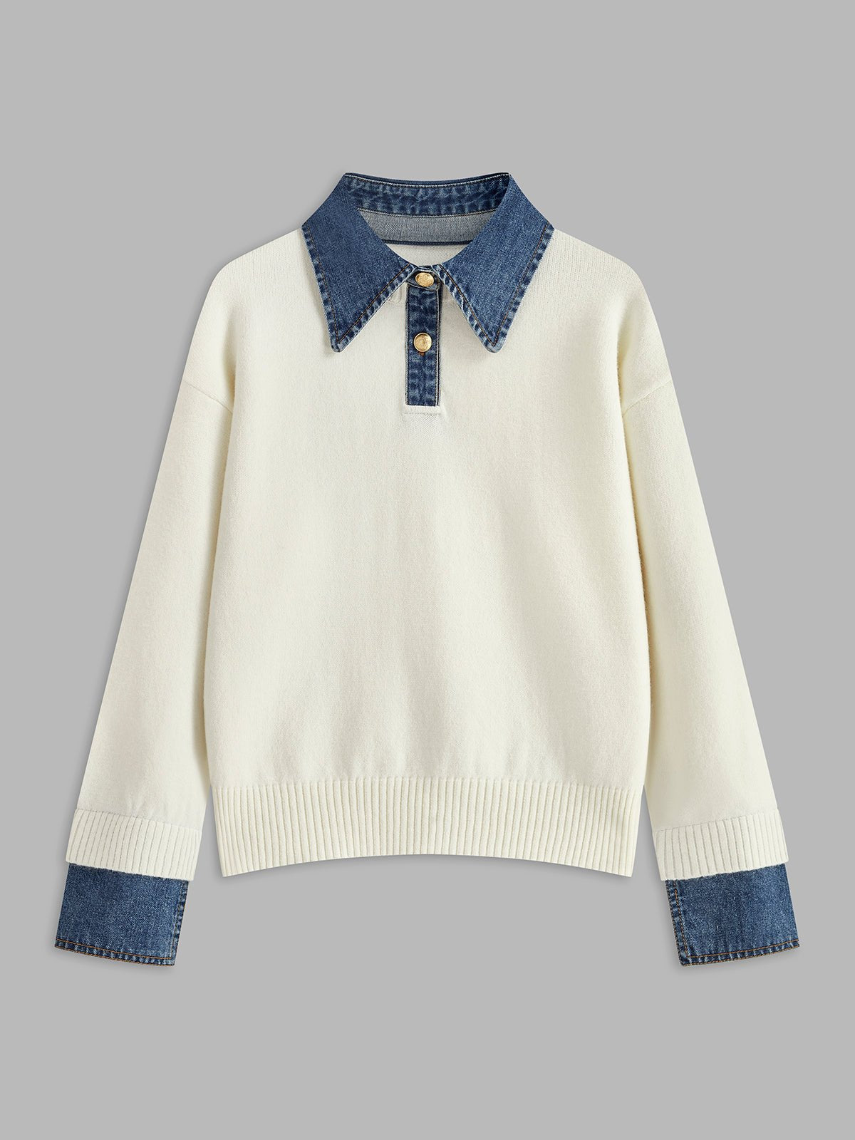 Mia | Women's Denim-Collar Knit Polo Sweater