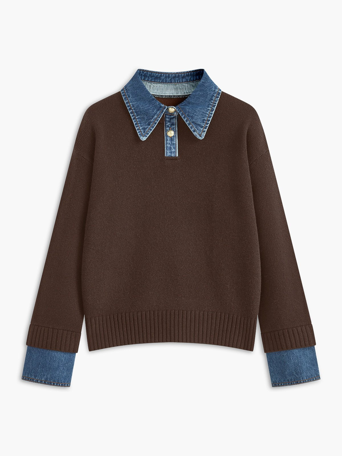 Mia | Women's Denim-Collar Knit Polo Sweater