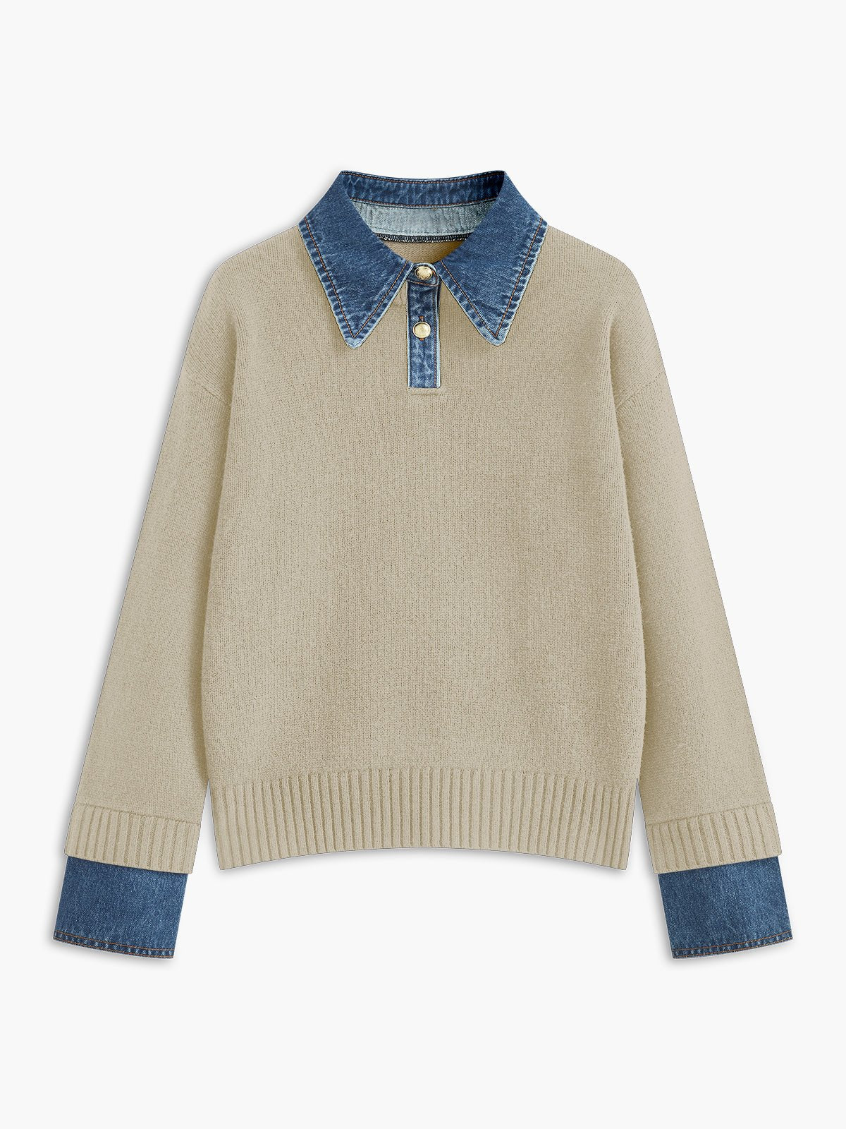 Mia | Women's Denim-Collar Knit Polo Sweater