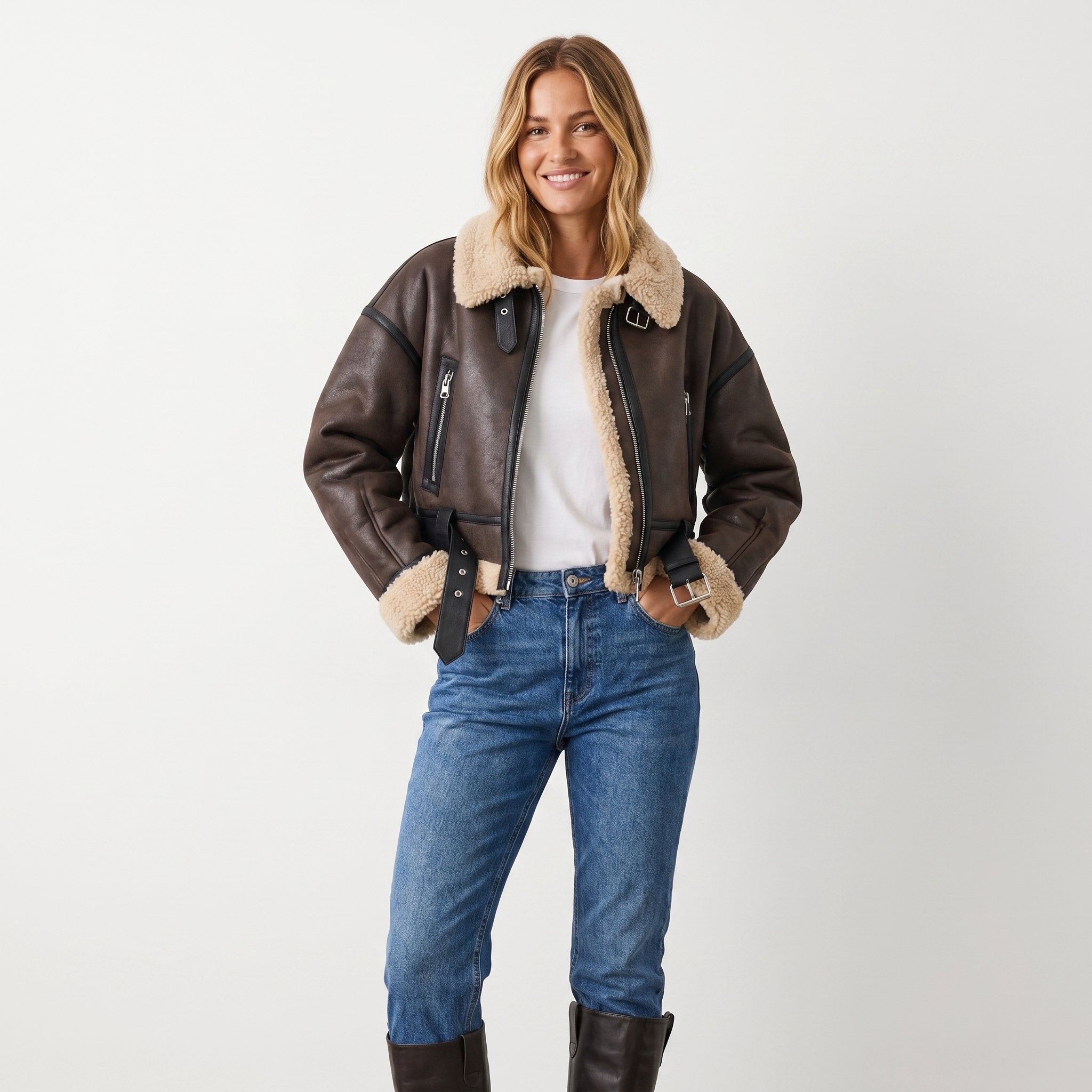 Isabella | Women's Double-Sided Shearling Bomber Jacket