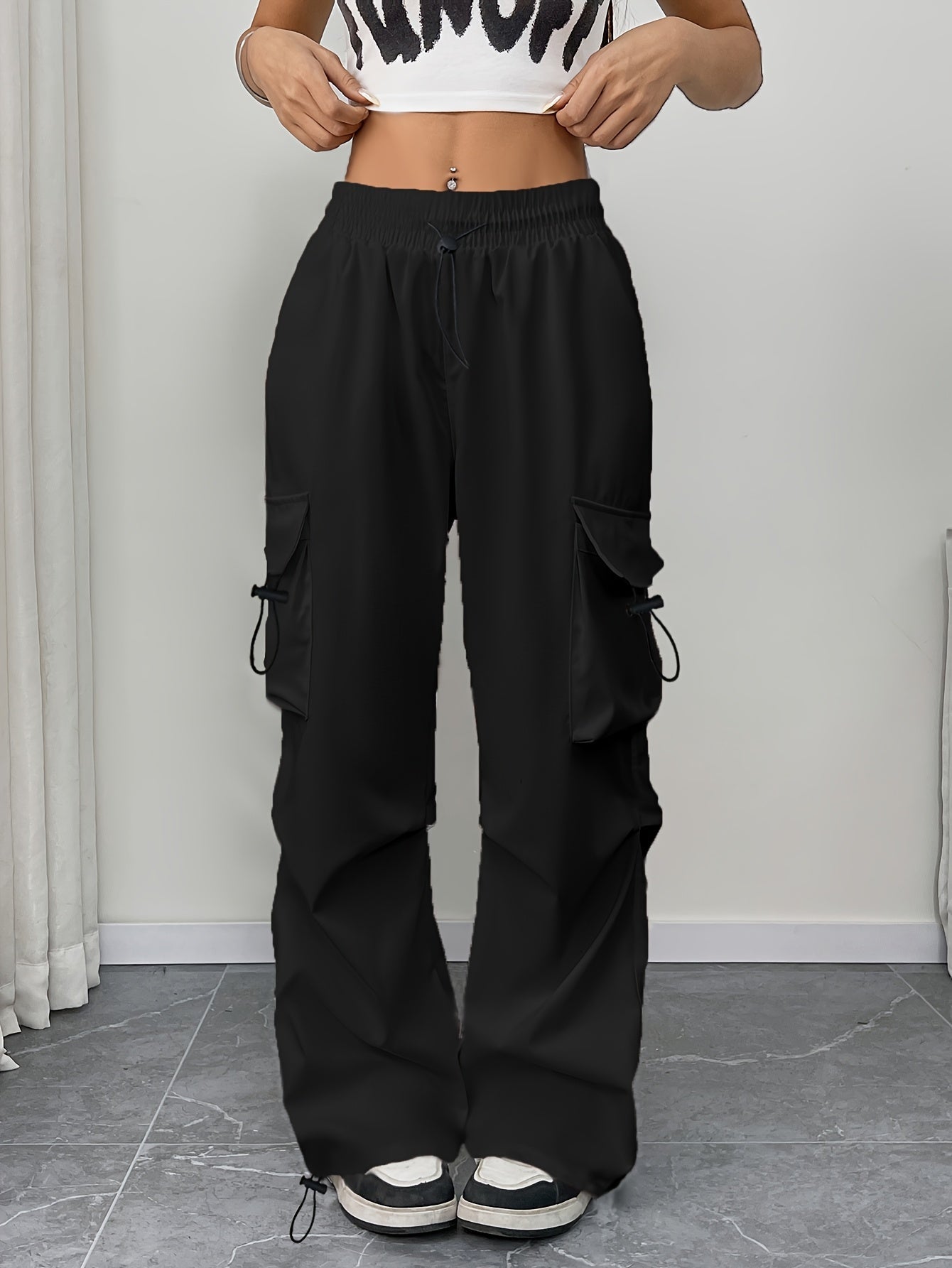Chloe | Women's Wide Leg Cargo Pocket Drawstring Pants