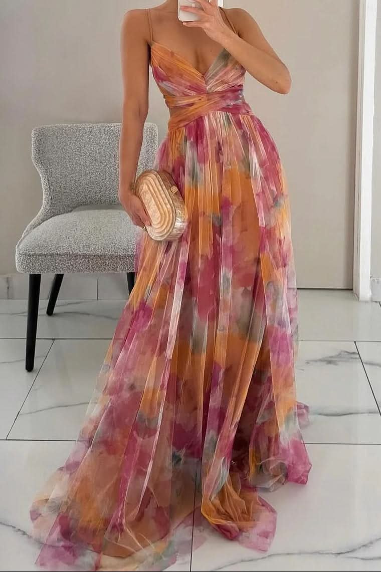 Layla | Women's Floral Tulle Sleeveless Maxi Cocktail Dress